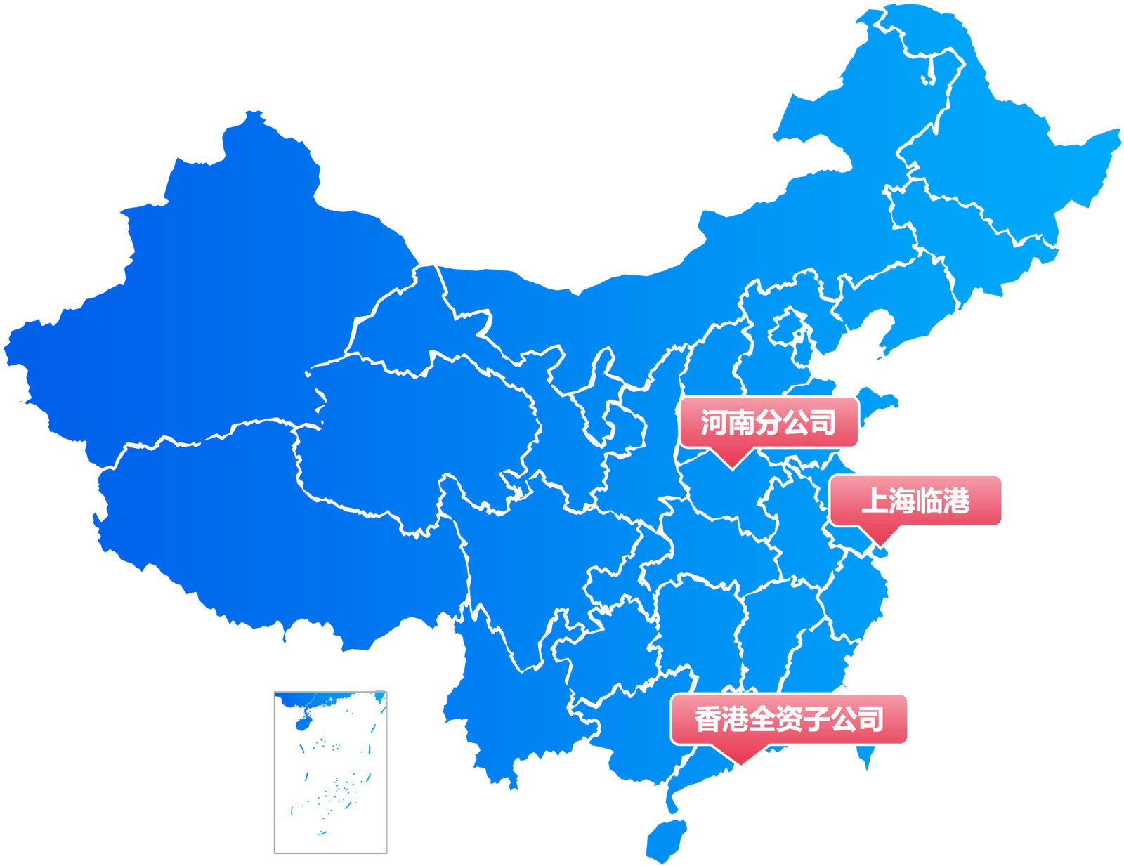 飞奥科技网络布局地图，覆盖上海临港、河南和香港